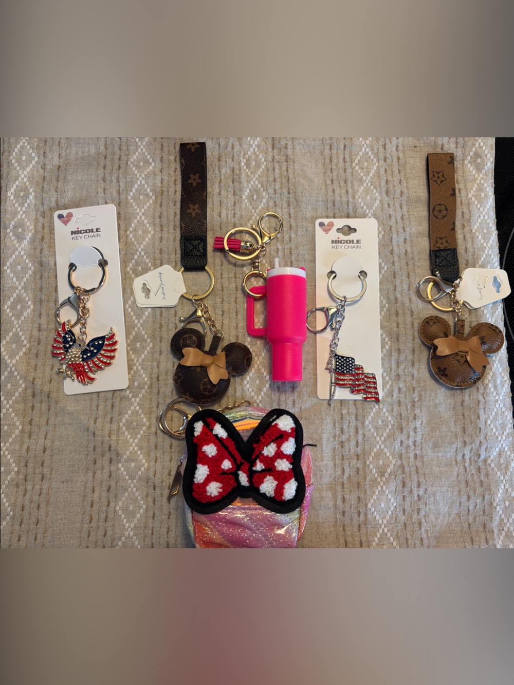Nicole Pink Hand Sanitizer Holder and Minnie Bow Card Pouch Key Set